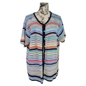 Crazy Horse Size 2X A Liz Claiborne Co. Crocheted Striped Short Sweater Jacket